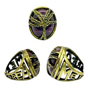 Yellow GP Unisex Cocktail Ring Dreamer Tree of Life Statement Jewelry Burgundy